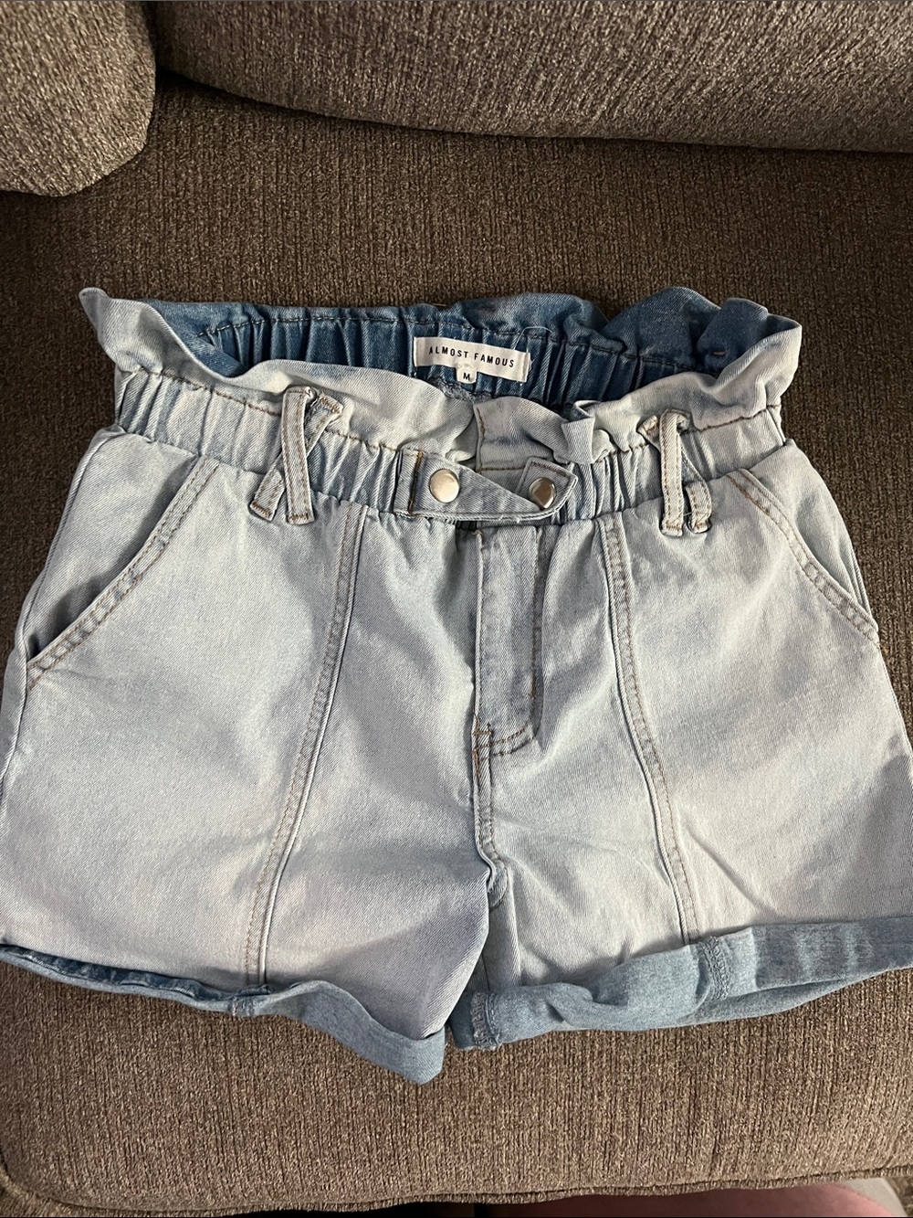 Almost Famous Pale Blue Paperbag Waist Denim Shorts